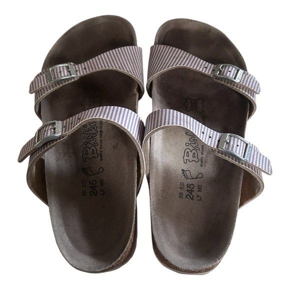 Birkenstock lilac and white striped Sandals with Adjustable Straps sz 7 - Picture 3 of 4